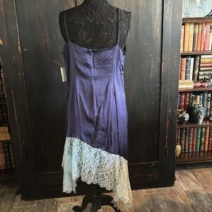 Anthropologie Navy & Light Blue  LACE Trimmed Slip Dress 26 Romantic Cruise BOLO